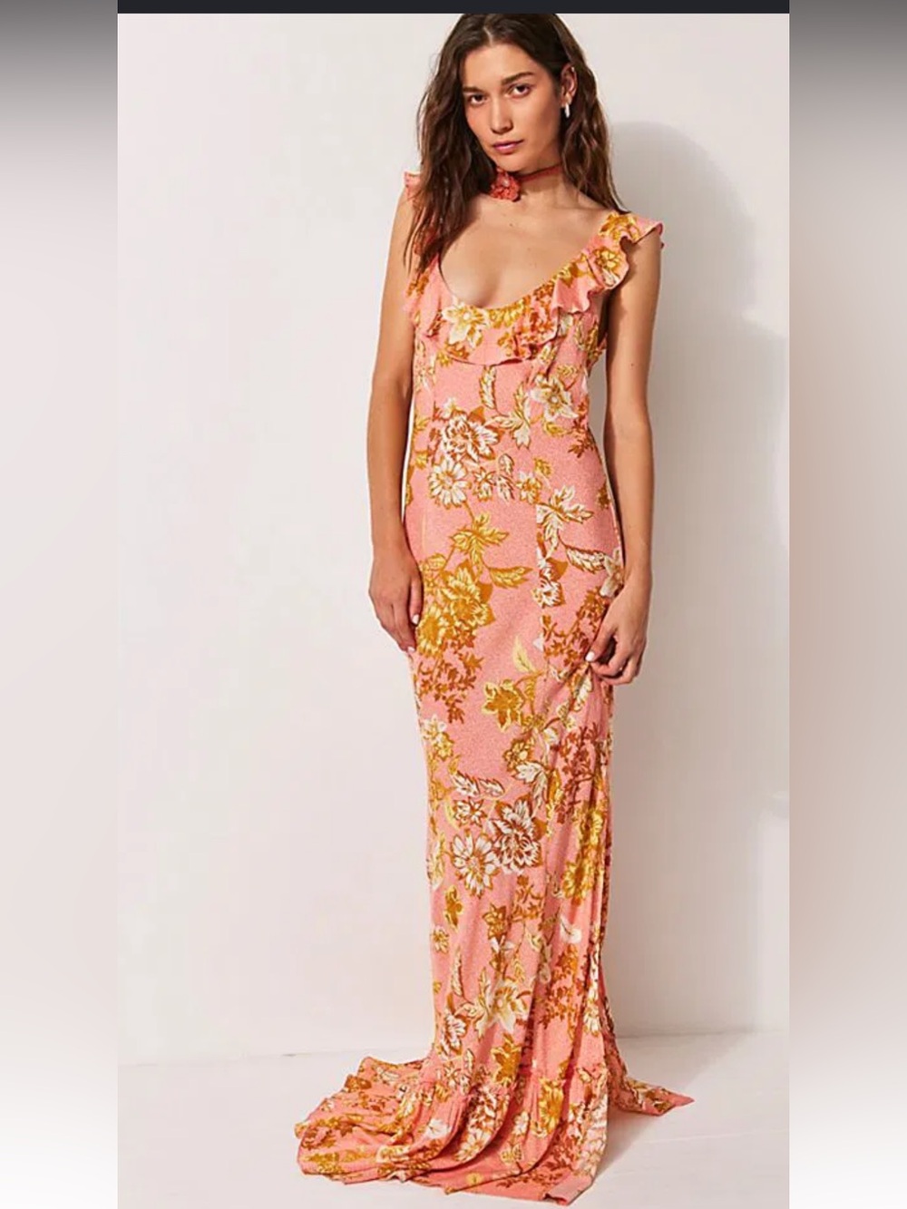 Free People- Remind Me Slip Maxi Dress- In Coral Combo Sz L